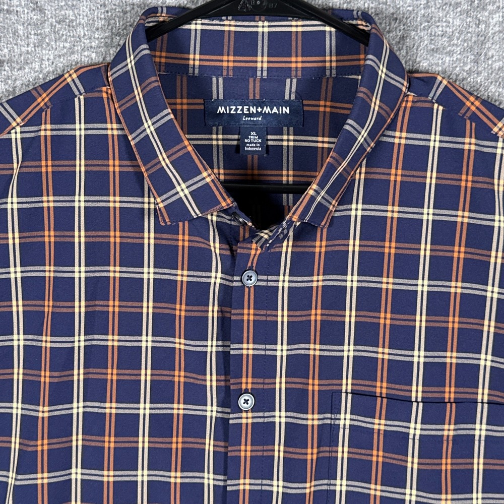 Mizzen Main Leeward Shirt Mens XL Navy Orange Plaid Trim No Tuck Performance